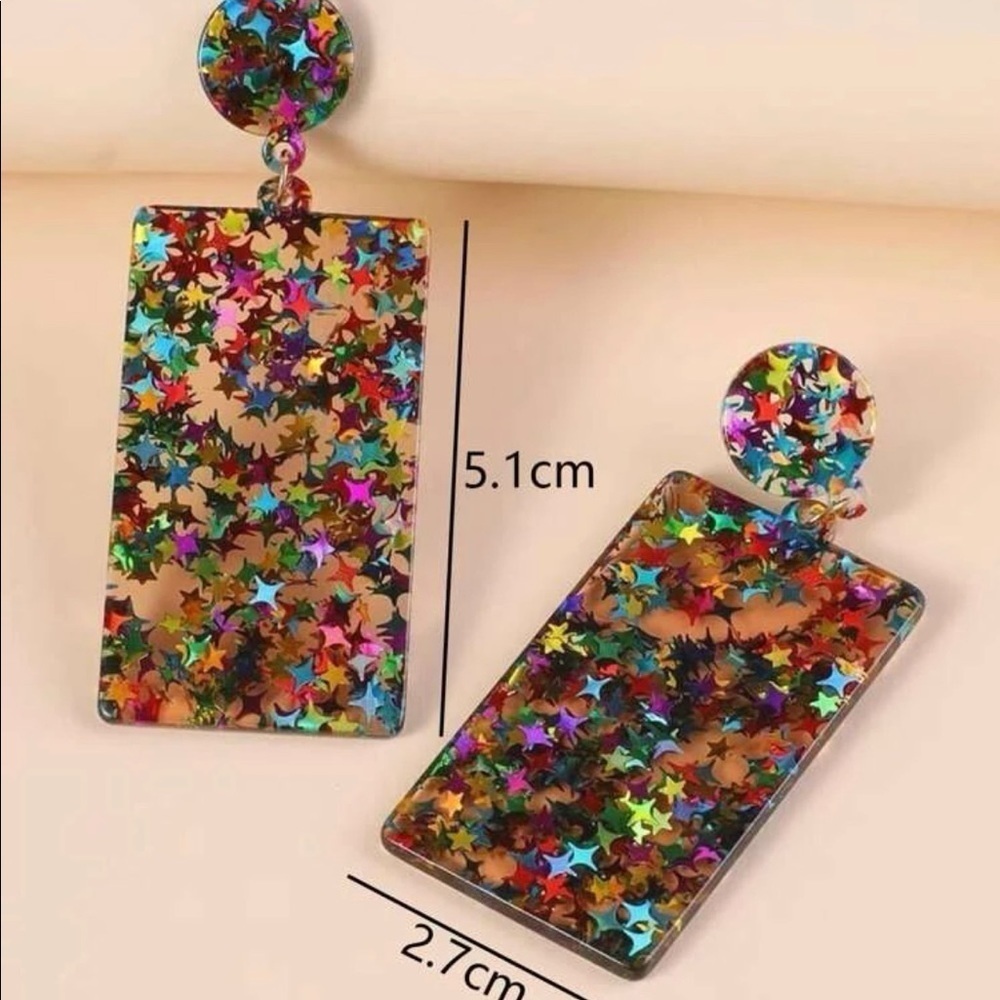 Star Colorful GeoResin Satement Earrings - Picture 6 of 16